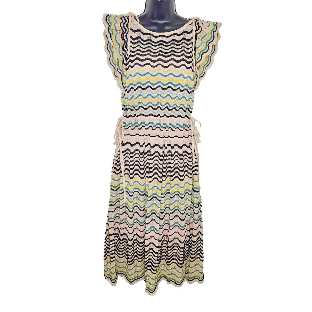 M Missoni Dress Size 46IT US M Lined Neutral Multicolor Flutter Sleeves Metallic